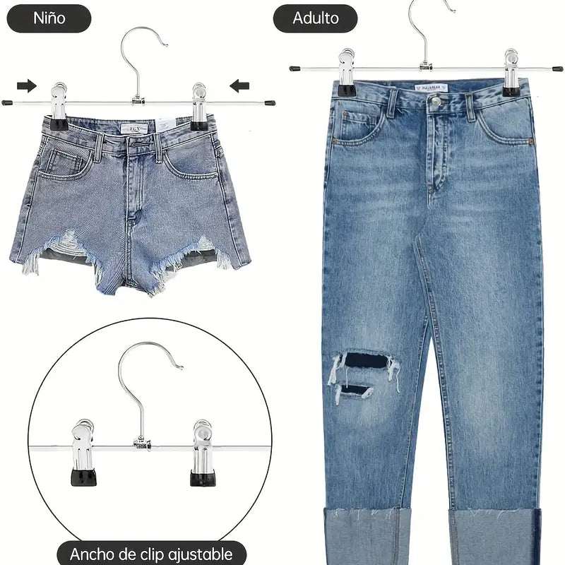 X10 Colgadores Ganchos Metalicos Con Pinza Para Pantalon