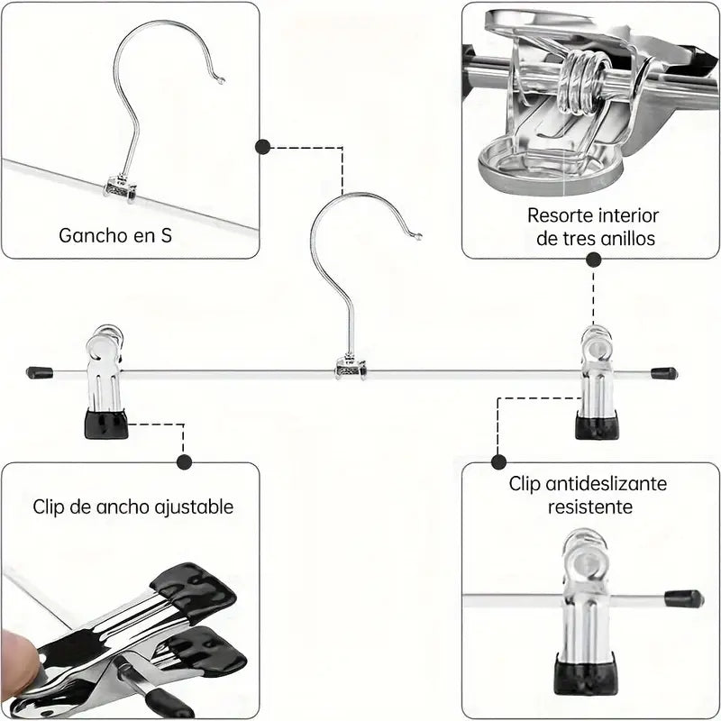 X10 Colgadores Ganchos Metalicos Con Pinza Para Pantalon