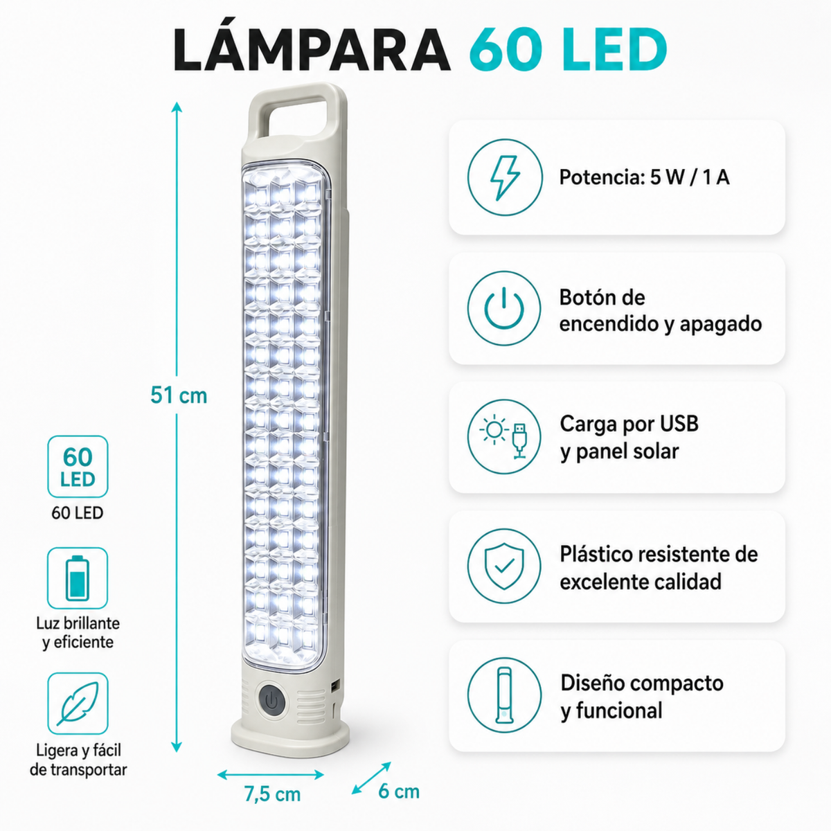 Lamparas De Emergencia Recargables Foco De Emergencia 60led