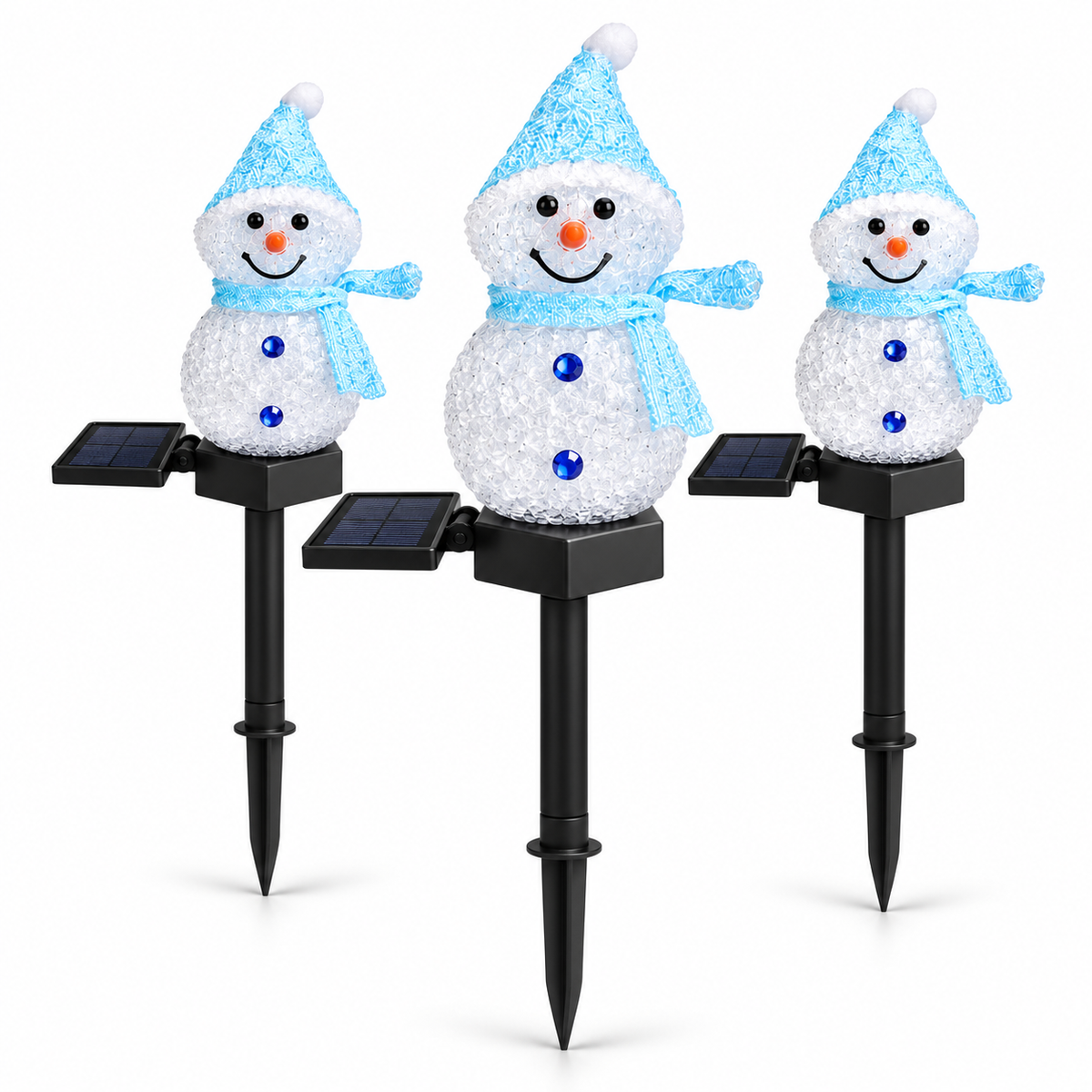 Pack 3 Estacas Solar Muñeco De Nieve Decoración Navidad Luz Solar