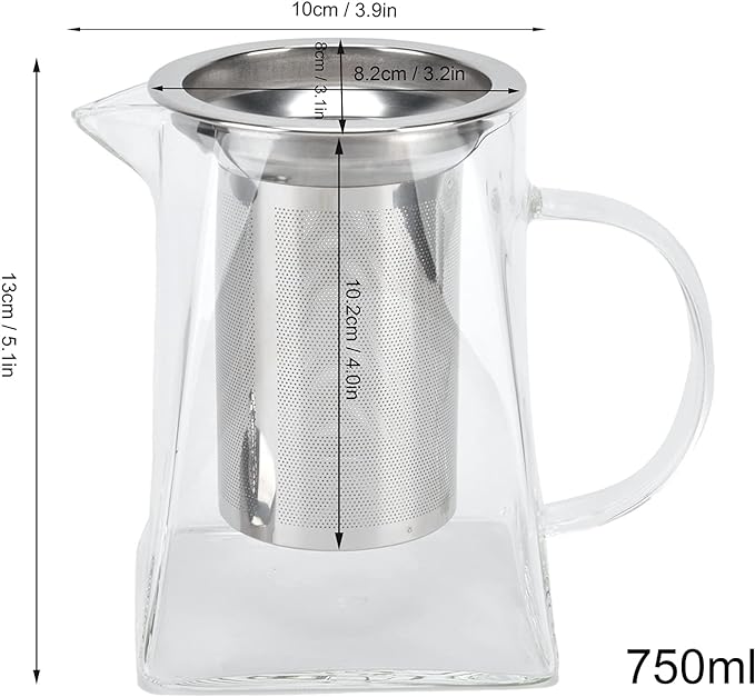 Tetera Difusor De Te Jarra Infusora Borosilicato Acero 750ml