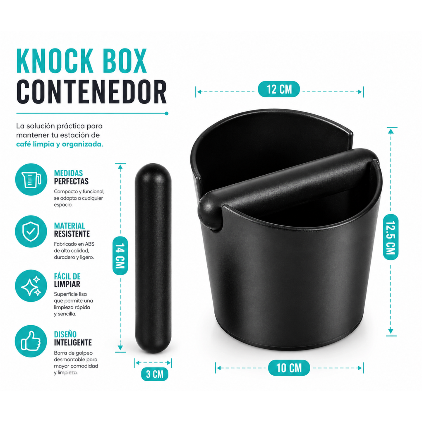 Borra Cafe Manual Knock Box Contenedor Recipiente 1l