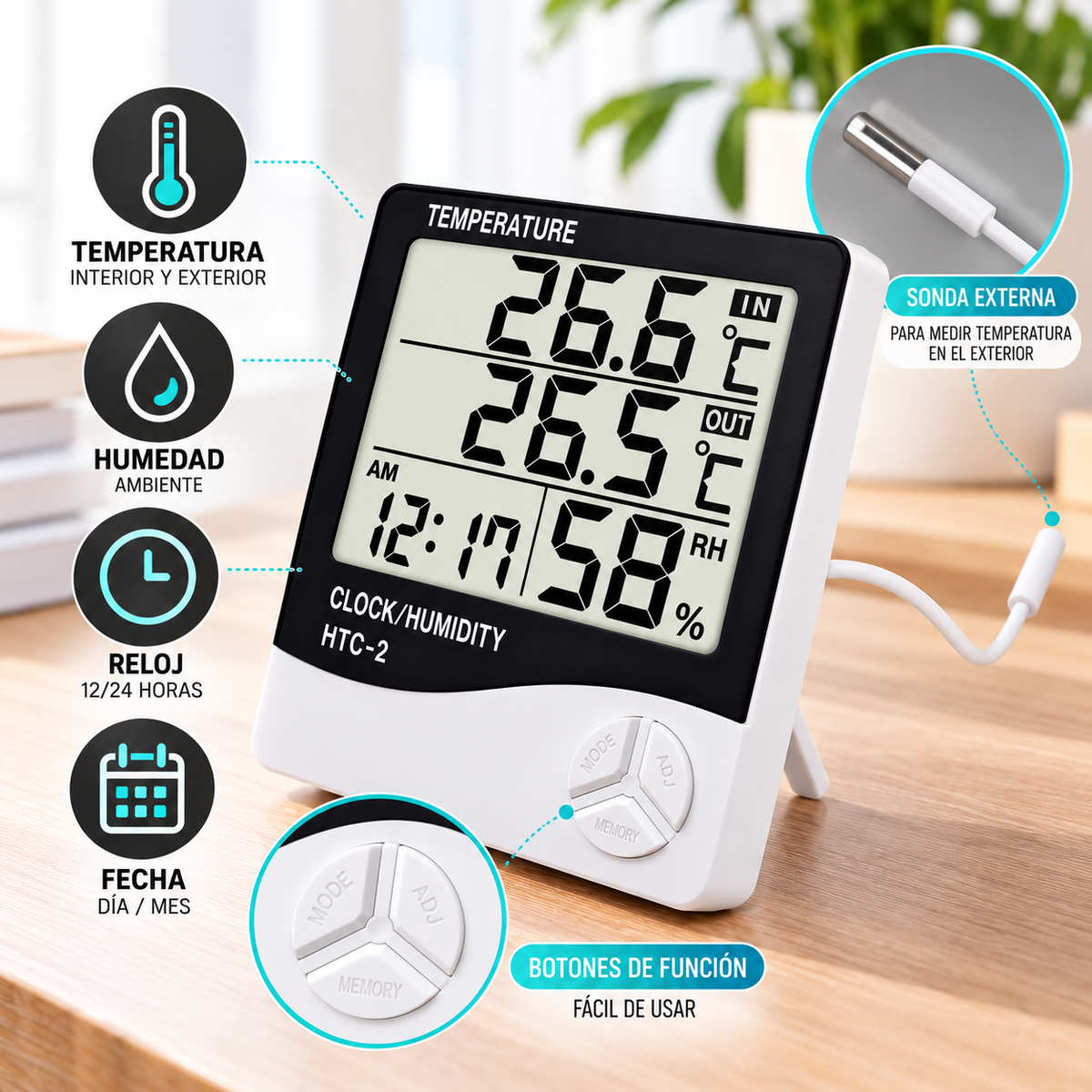 Medidor Temperatura Medidor De Temperatura Reloj Alarma Htc2