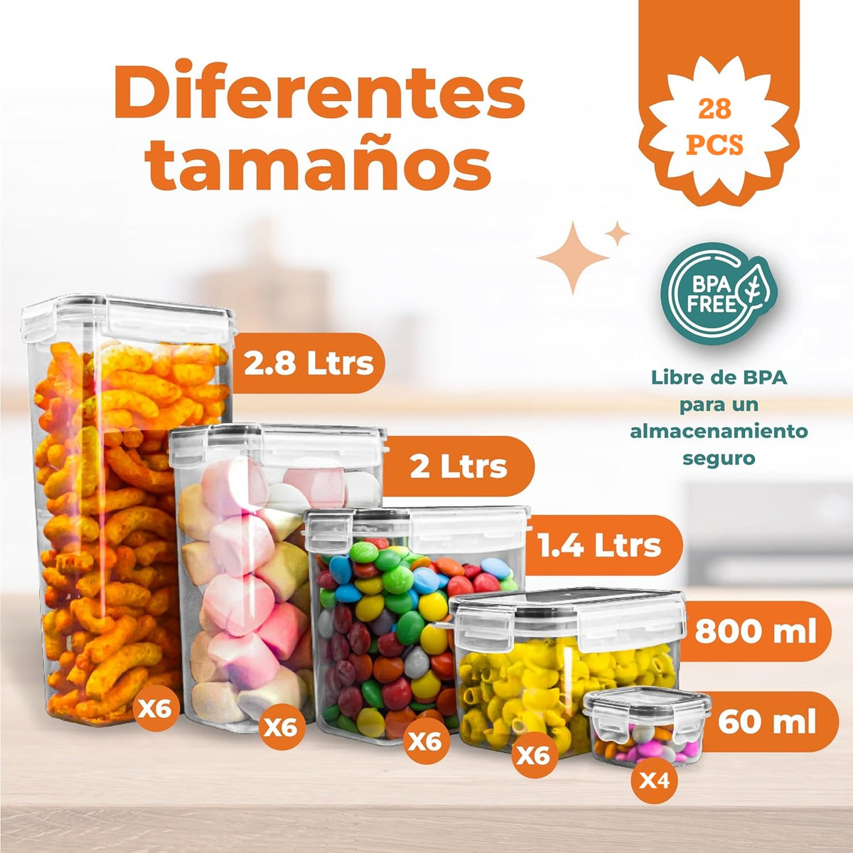 X28 PCS Tappers Organizadores Despensa Frascos Condimentos Recipientes