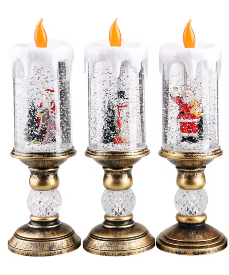 Vela De Navidad Led Con Nieve Artificial Decorativa 26cm