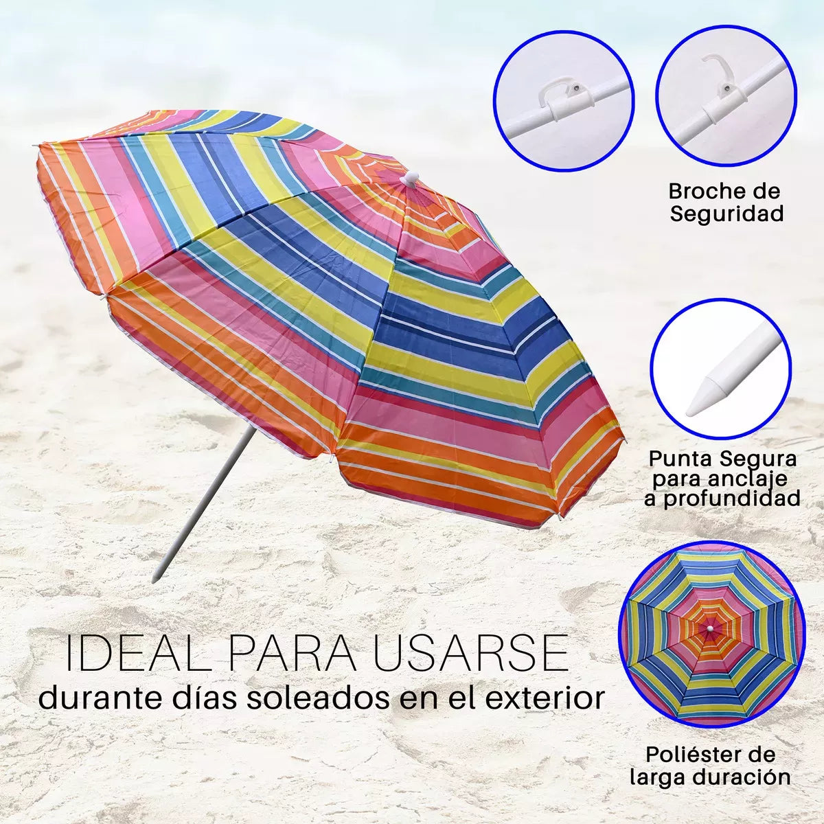 Sombrilla Playa Quita Sol Playa Multicolor Filtro Uv 140cm