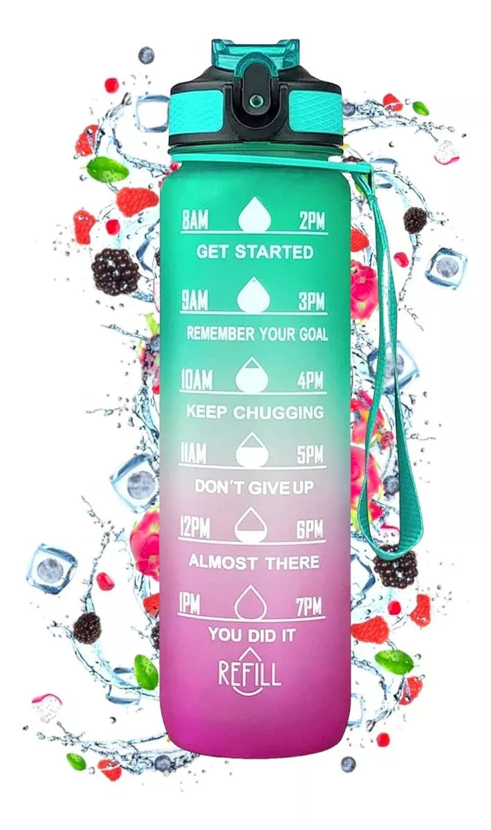 Botella De Agua 1 Litro Motivacional Deportiva Agua Diaria