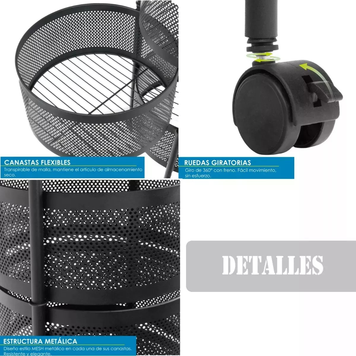 Organizador Frutero De 5 Niveles Giratorio Carrito Ruedas