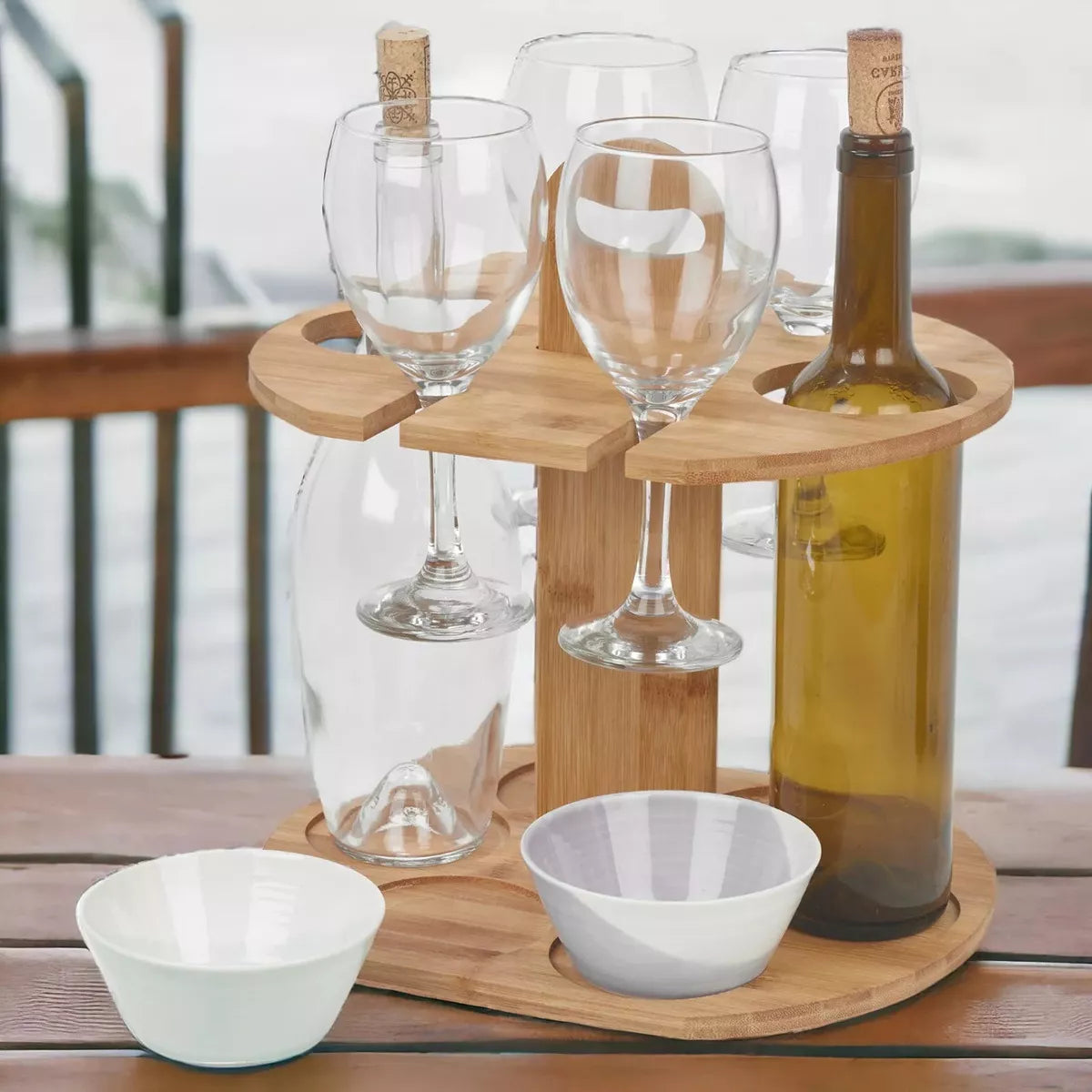 Porta Vinos Soporte Para Copas Y Botellas De Vino De Bambu
