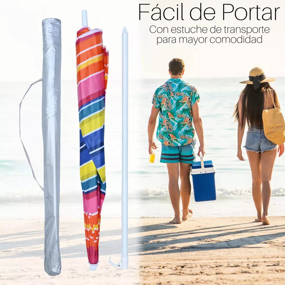 Sombrilla Playa Quita Sol Playa Multicolor Filtro Uv 140cm