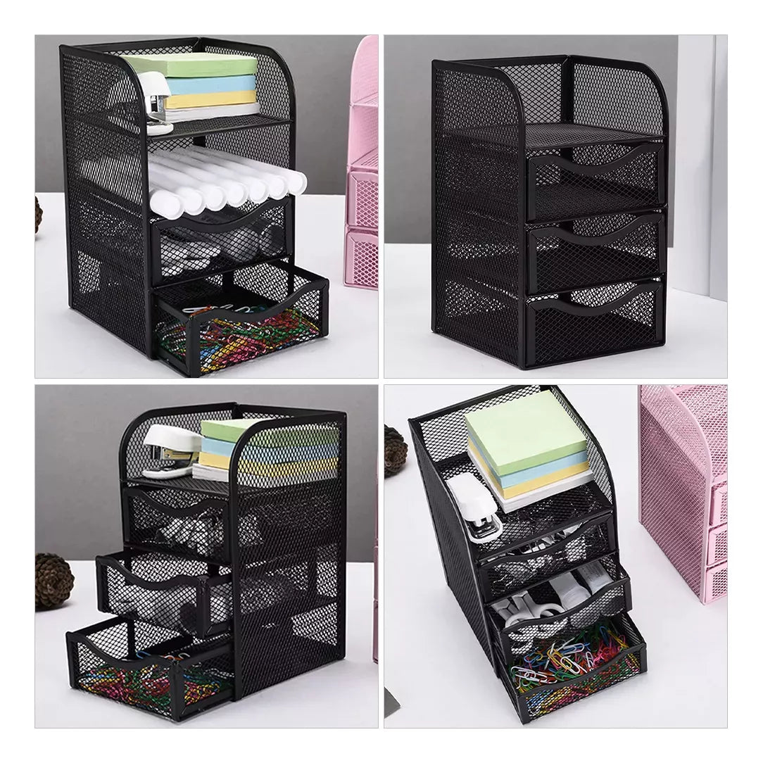 Organizador Escritorio Canasta Metal Almacenamiento 4niveles