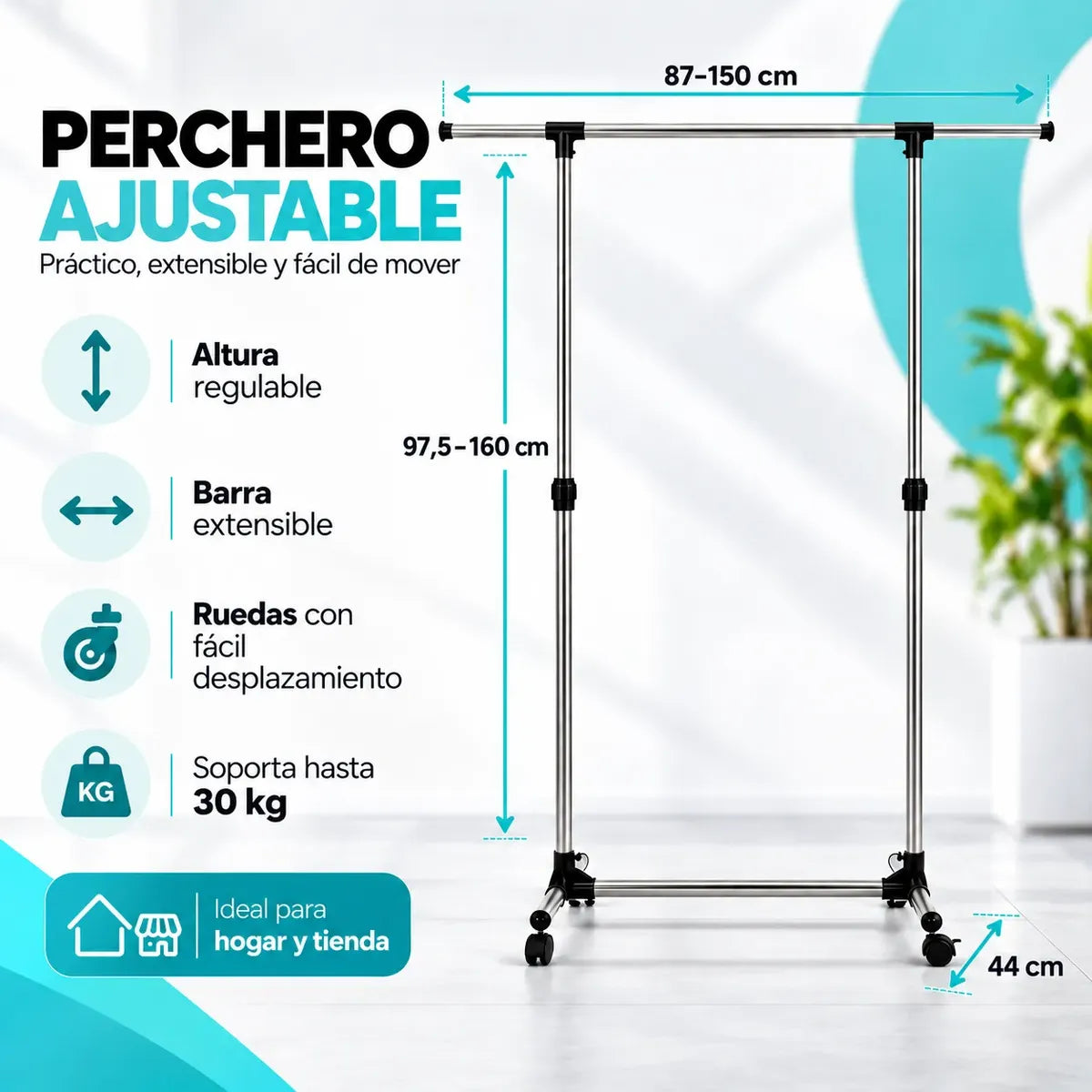 Perchero Colgador Metalico Con Ruedas Exhibidor Para Ropa