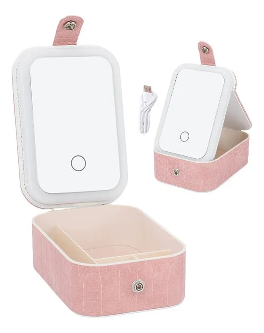 Estuche Cosmetico Con Espejo Bolso Maquillaje Luz Led Blanco
