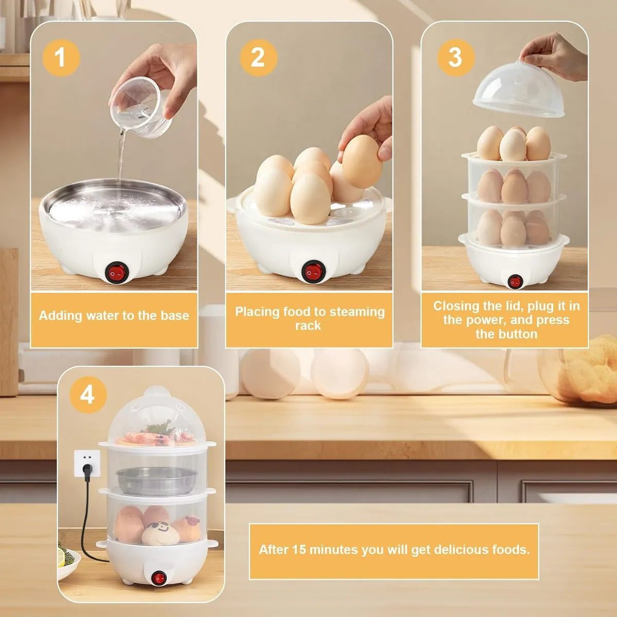 Cocedor De Huevos Electrico Hervidor De Huevos 3 Niveles