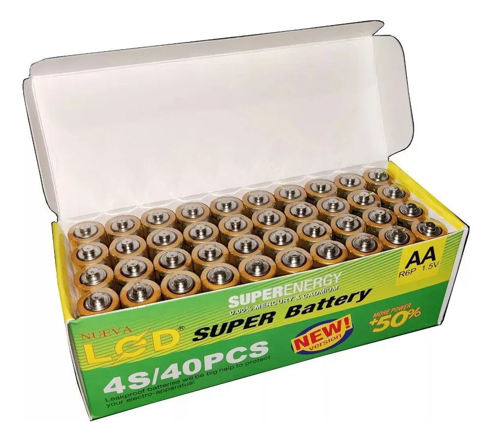 X40 Pack Pilas Aa Lcd Caja Baterias Tamaño Doble Aa