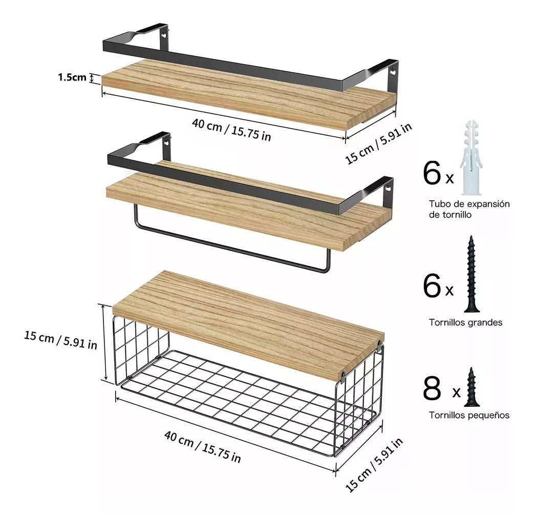 Repisas Flotantes Madera Estantes Organizador Multifuncional