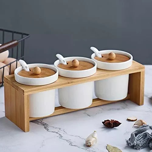 Set X3 Recipientes Condimentero Cocina Contenedores Ceramica
