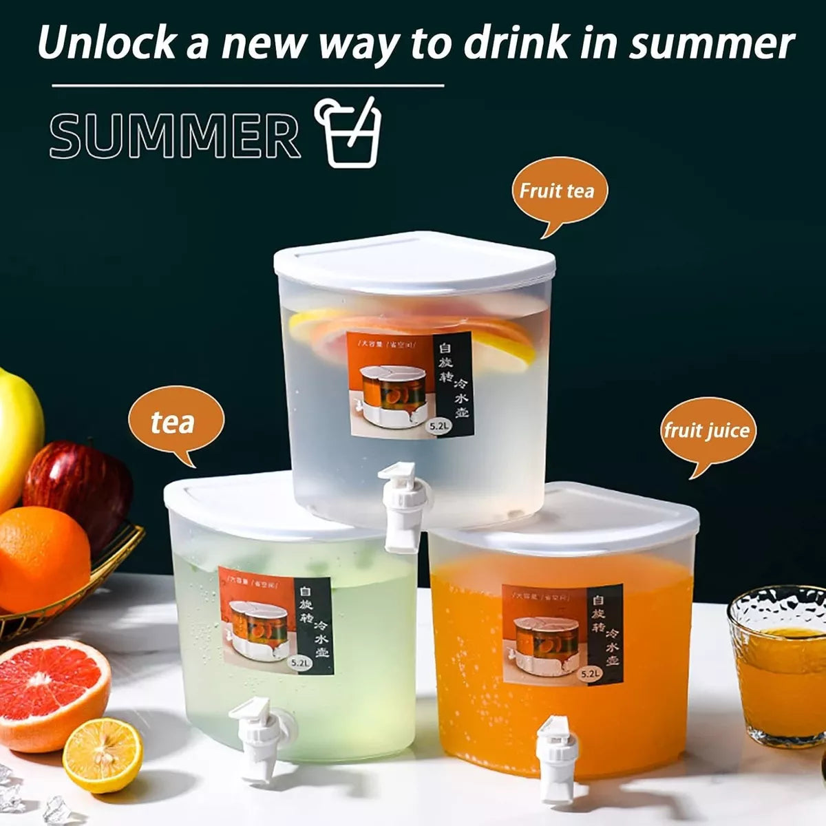 Jarra Dispensador De Bebidas 3 Tanques Giratorio 360° 5.2l