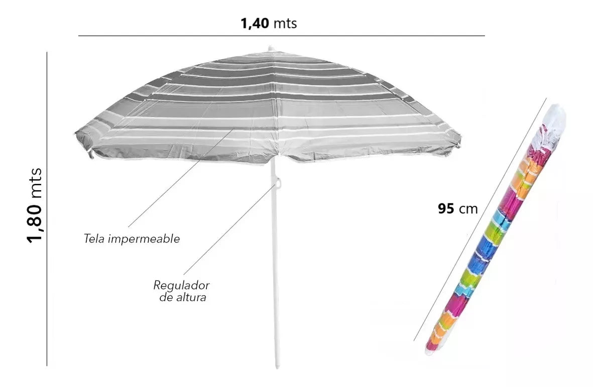 Sombrilla Playa Quita Sol Playa Multicolor Filtro Uv 140cm