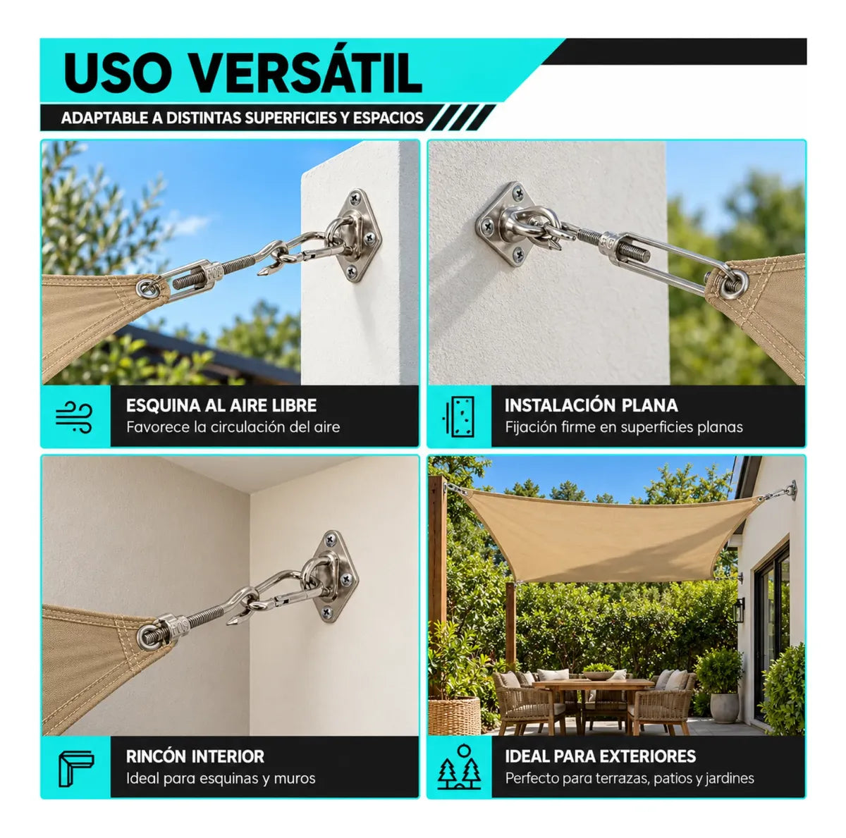 Kit Instalacion Vela Sombra Vela Anclaje Toldos Gancho 40pcs