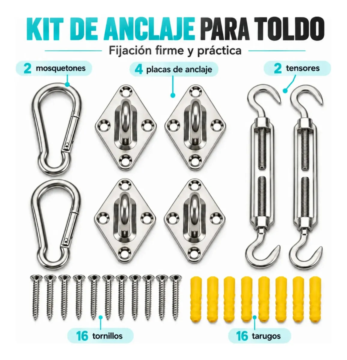 Kit Instalacion Vela Sombra Vela Anclaje Toldos Gancho 40pcs