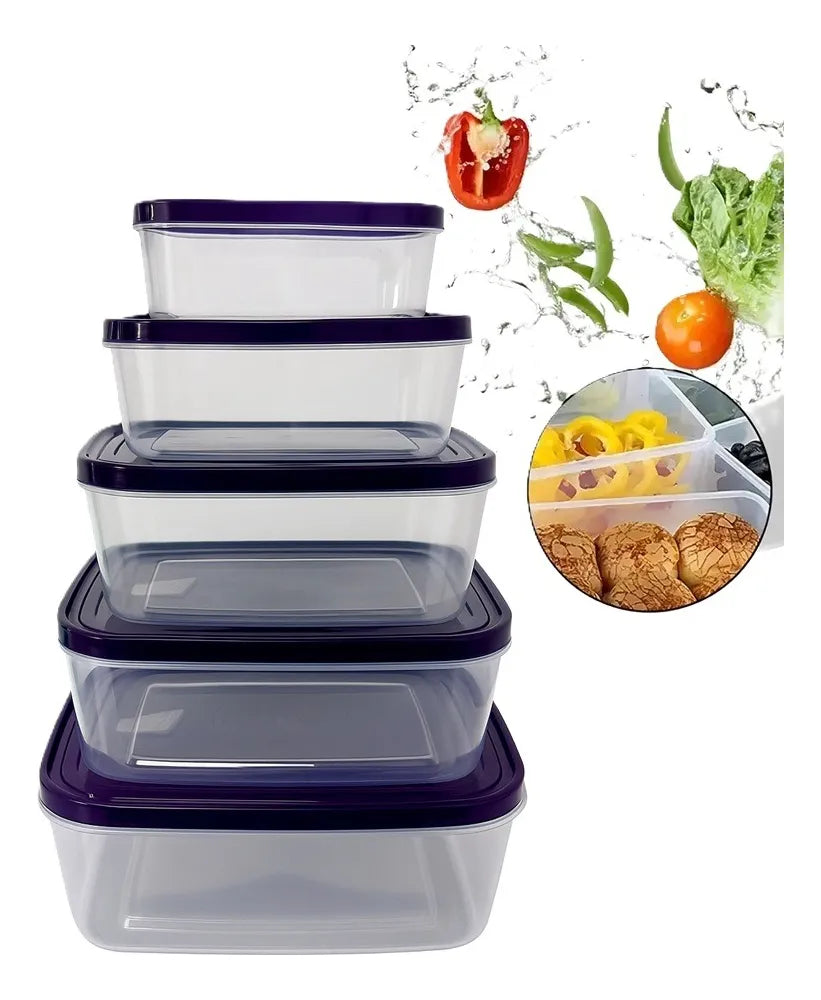 Set X5 Taper Rectangular Potes Plasticos Contenedores Comida