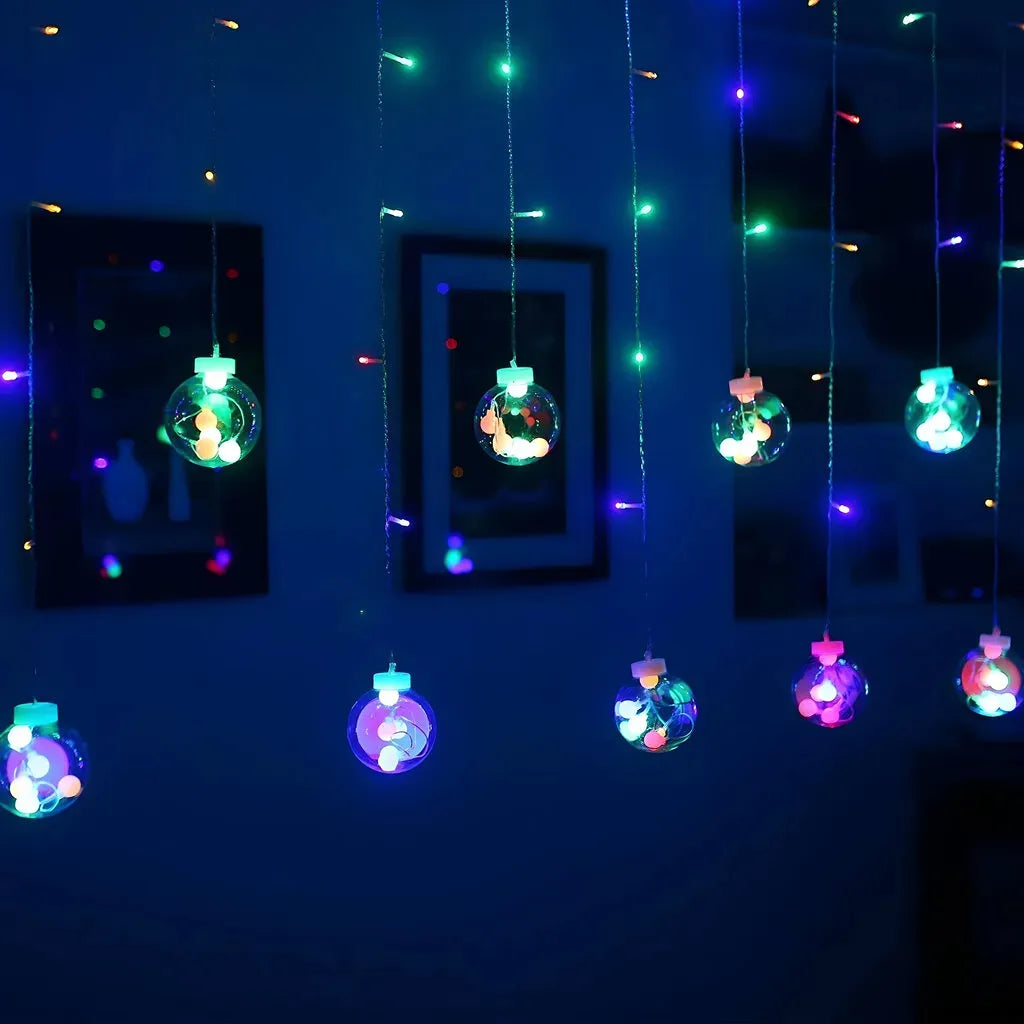 Luz Led Cascada Esferas Decorativa Navidad Guirnalda Adorno