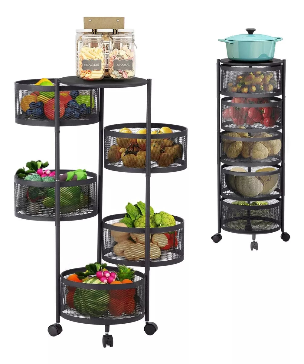 Organizador Frutero De 5 Niveles Giratorio Carrito Ruedas