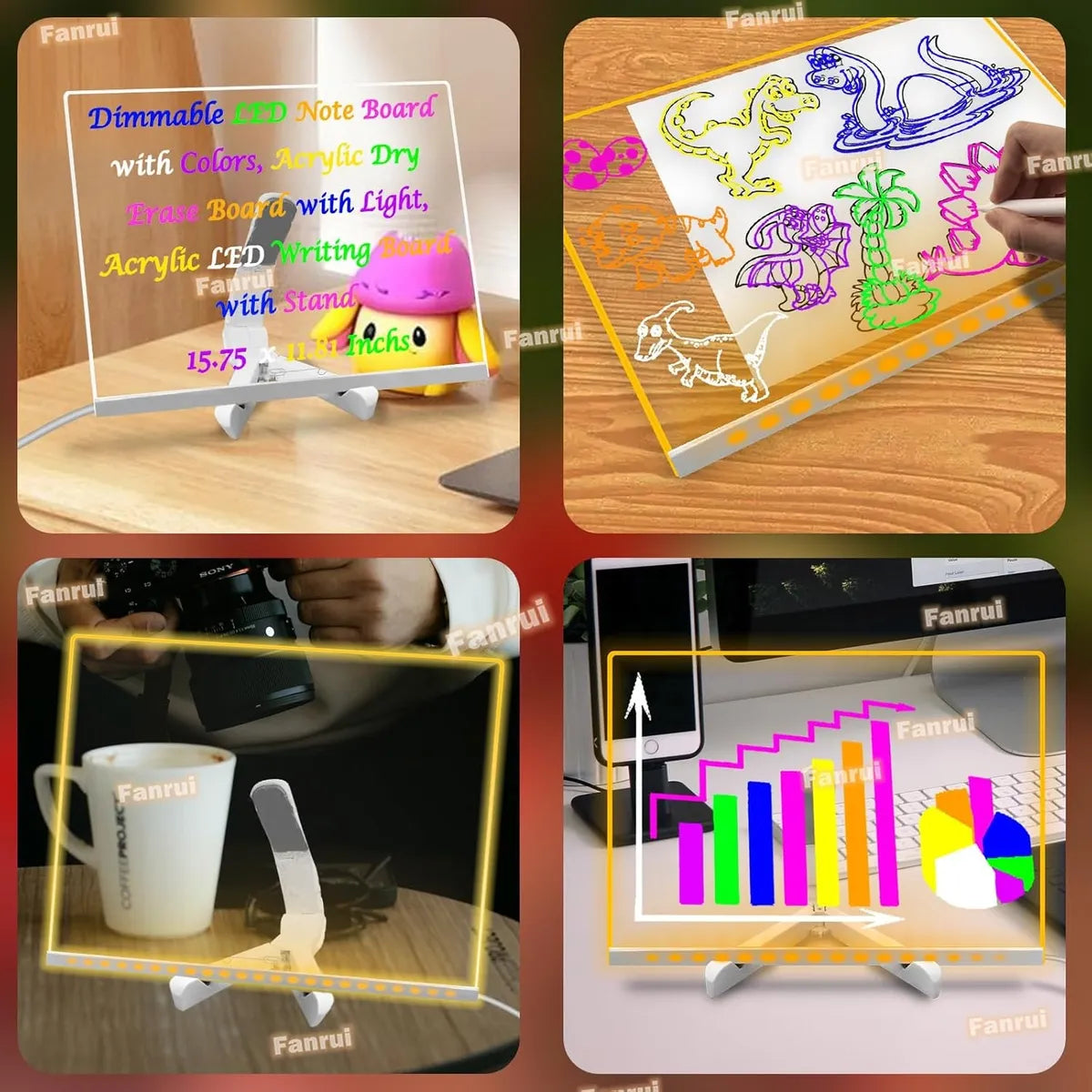 Pizarra Led Acrilica Transparente C/ Luz + Plumones 20x30 Cm