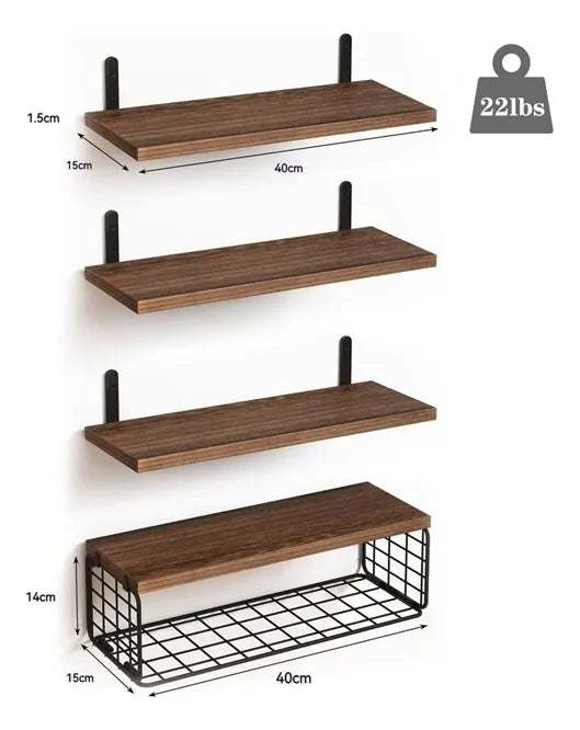 Repisa Flotante Multifuncional Madera Decorativa 4 Niveles