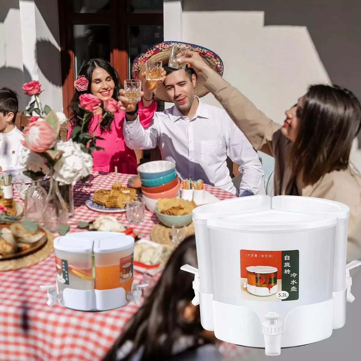 Jarra Dispensador De Bebidas 3 Tanques Giratorio 360° 5.2l