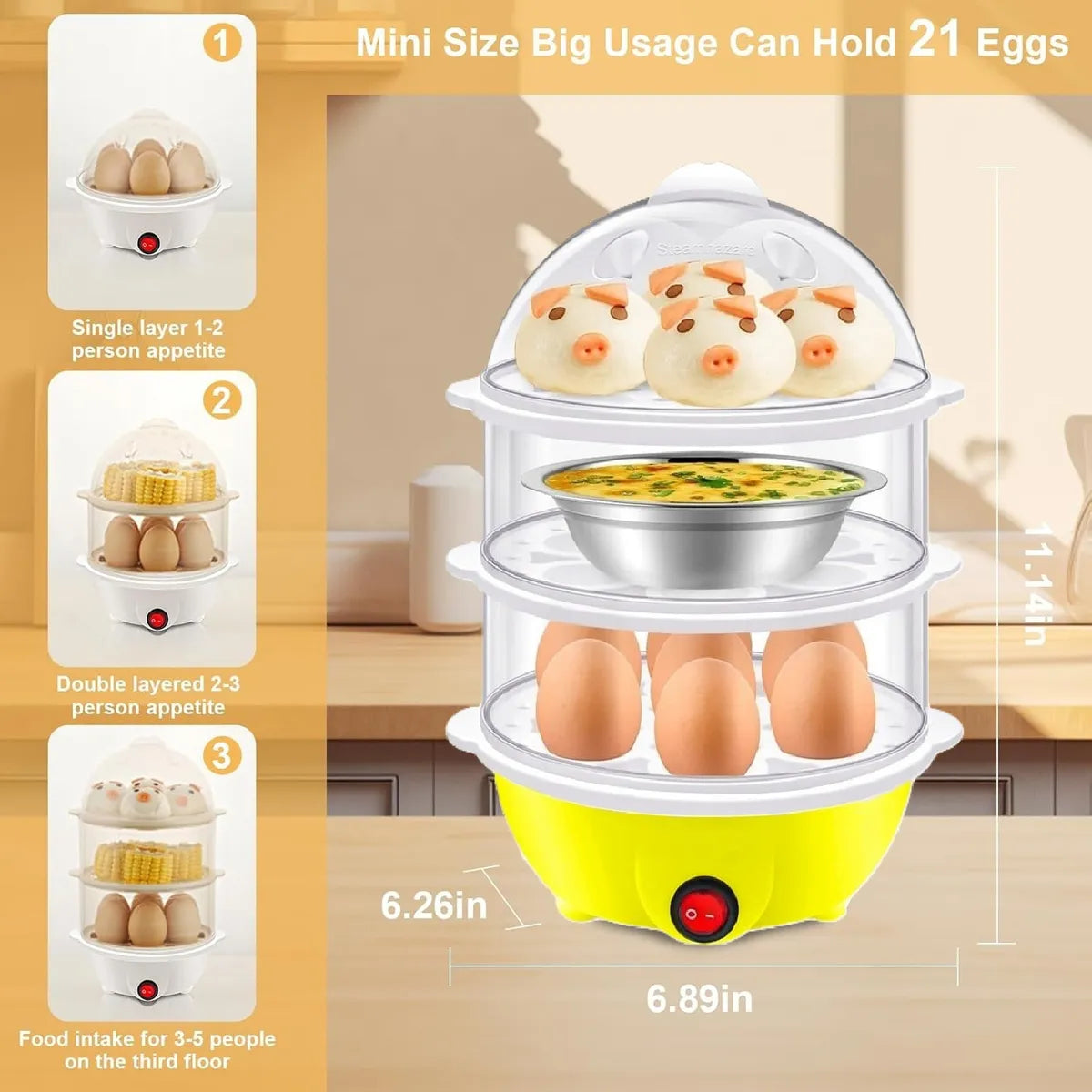 Cocedor De Huevos Electrico Hervidor De Huevos 3 Niveles