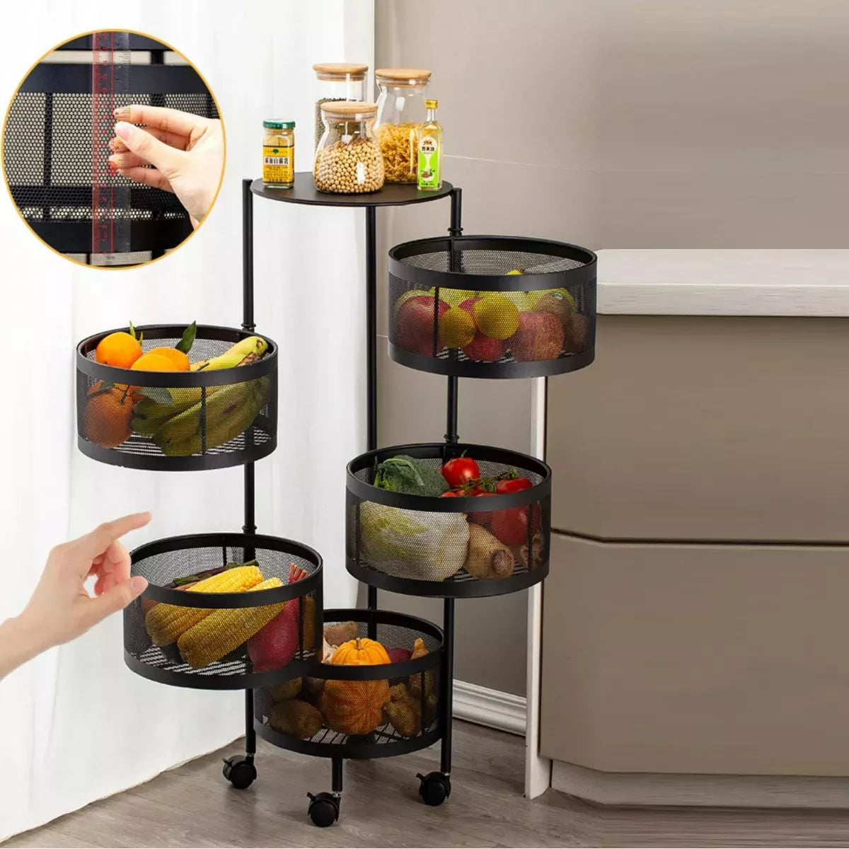 Organizador Frutero De 5 Niveles Giratorio Carrito Ruedas