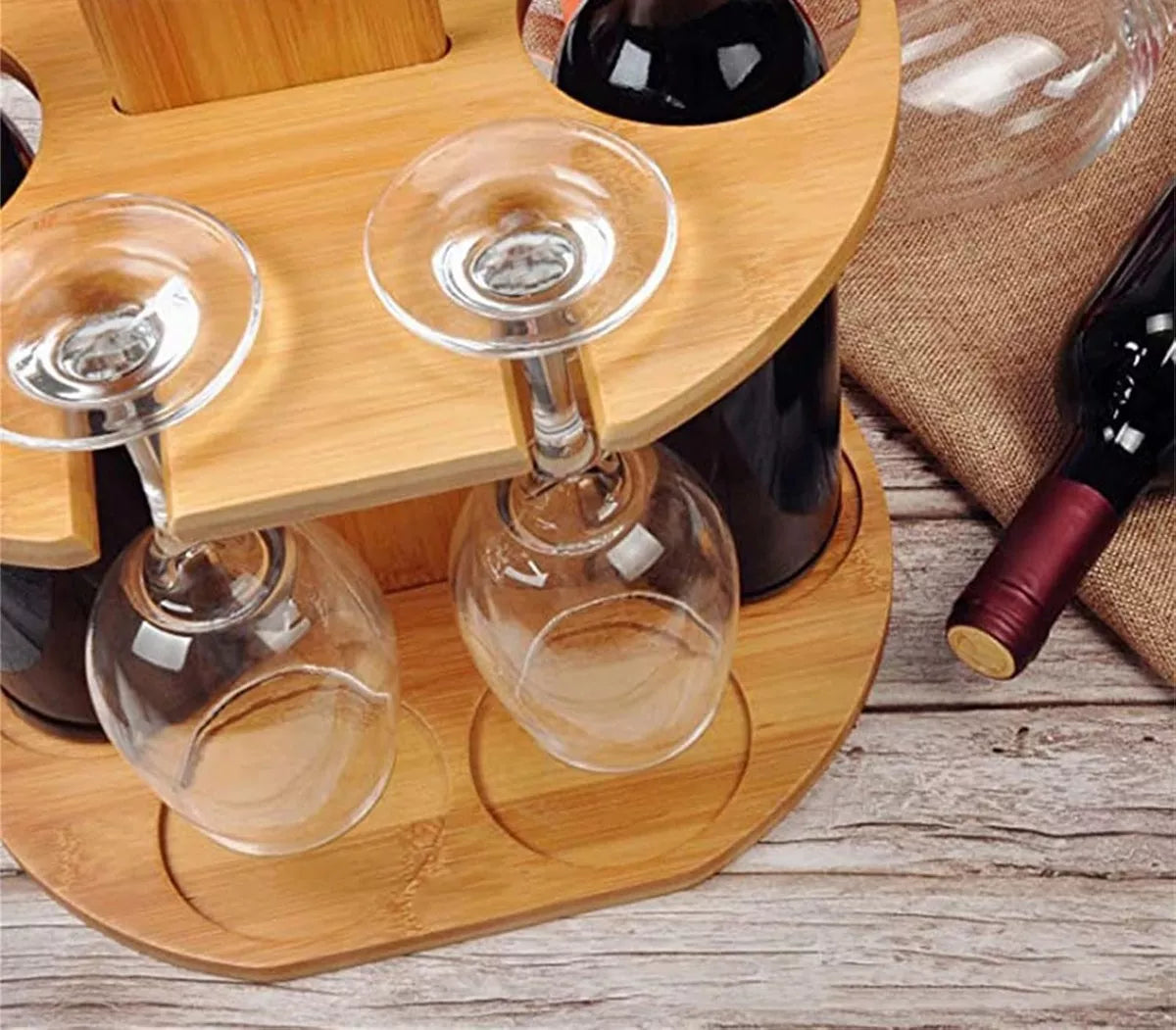 Porta Vinos Soporte Para Copas Y Botellas De Vino De Bambu