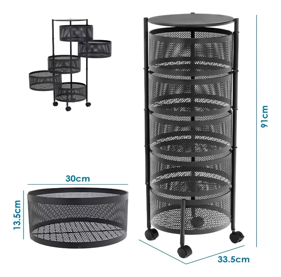 Organizador Frutero De 5 Niveles Giratorio Carrito Ruedas