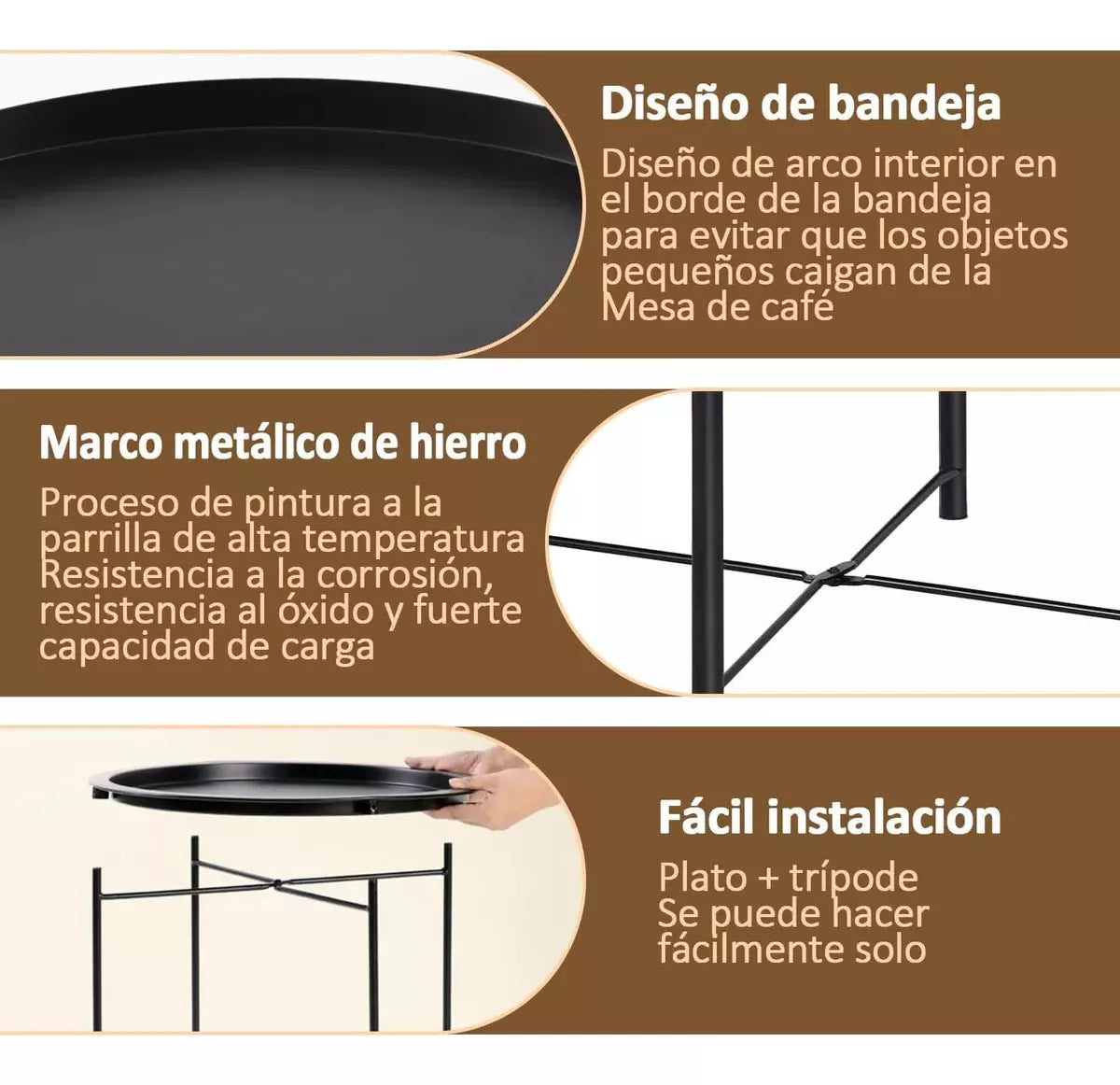 Mesa De Centro Redonda Metal Mesa Auxiliar Metalica Plegable