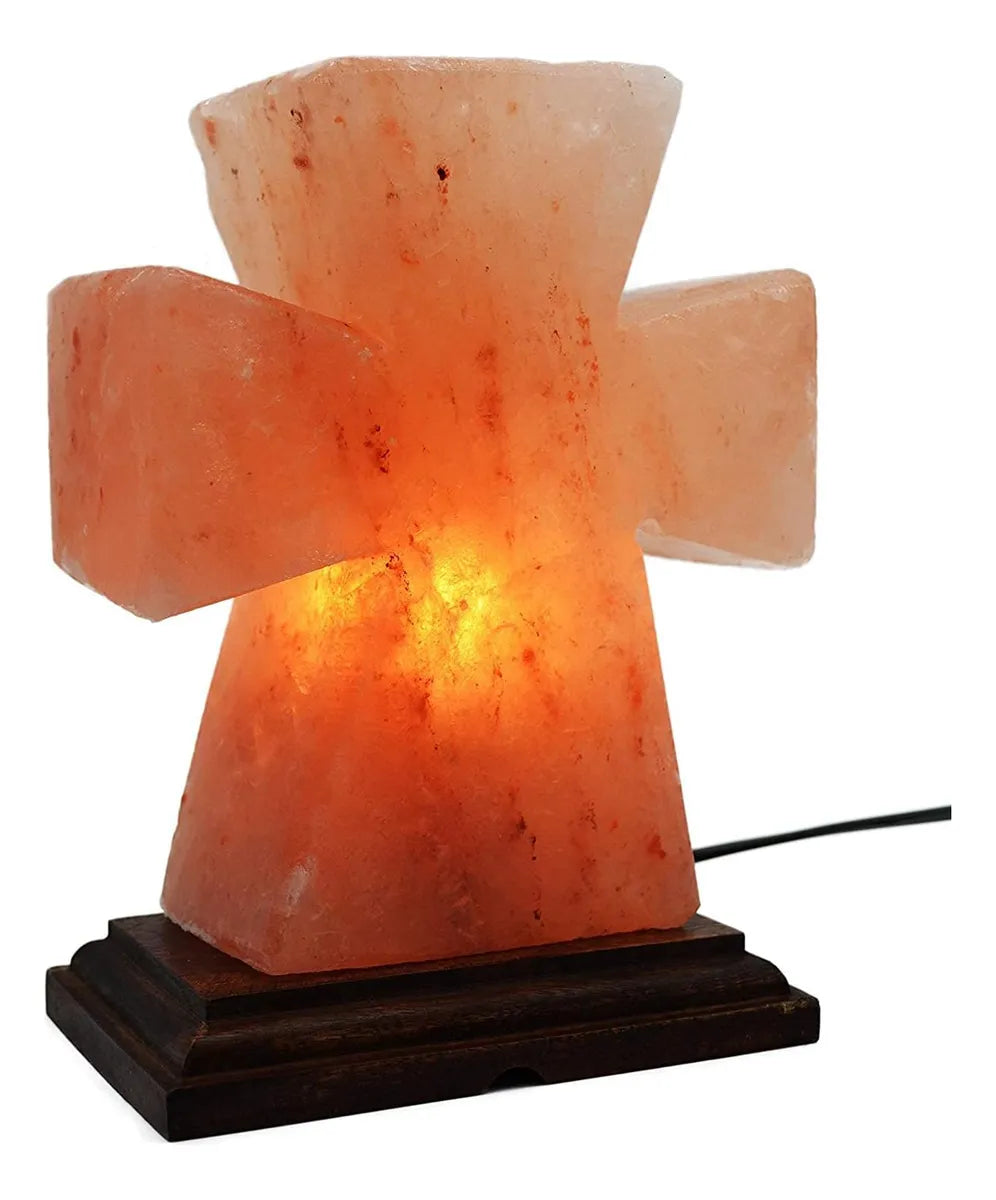 Lampara De Sal Del Himalaya Natural Con Base De Madera Cruz