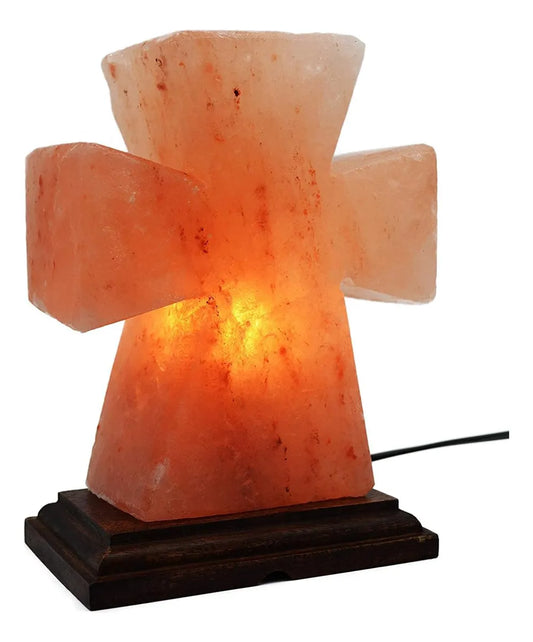 Lampara De Sal Del Himalaya Natural Con Base De Madera Cruz