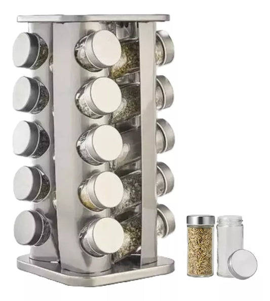 Especiero Acero Inoxidable Giratorio Condimentero 20 Frascos