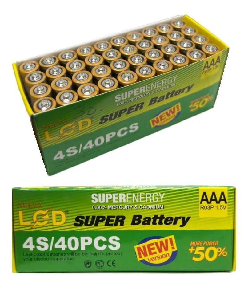 X40 Pack Pila Aaa Lcd Caja Baterias Tamaño Triple A Pilas
