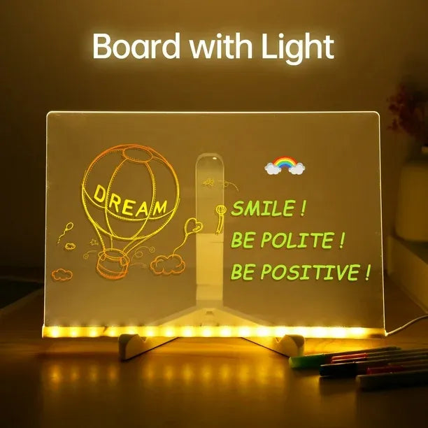 Pizarra Led Acrilica Transparente C/ Luz + Plumones 20x30 Cm