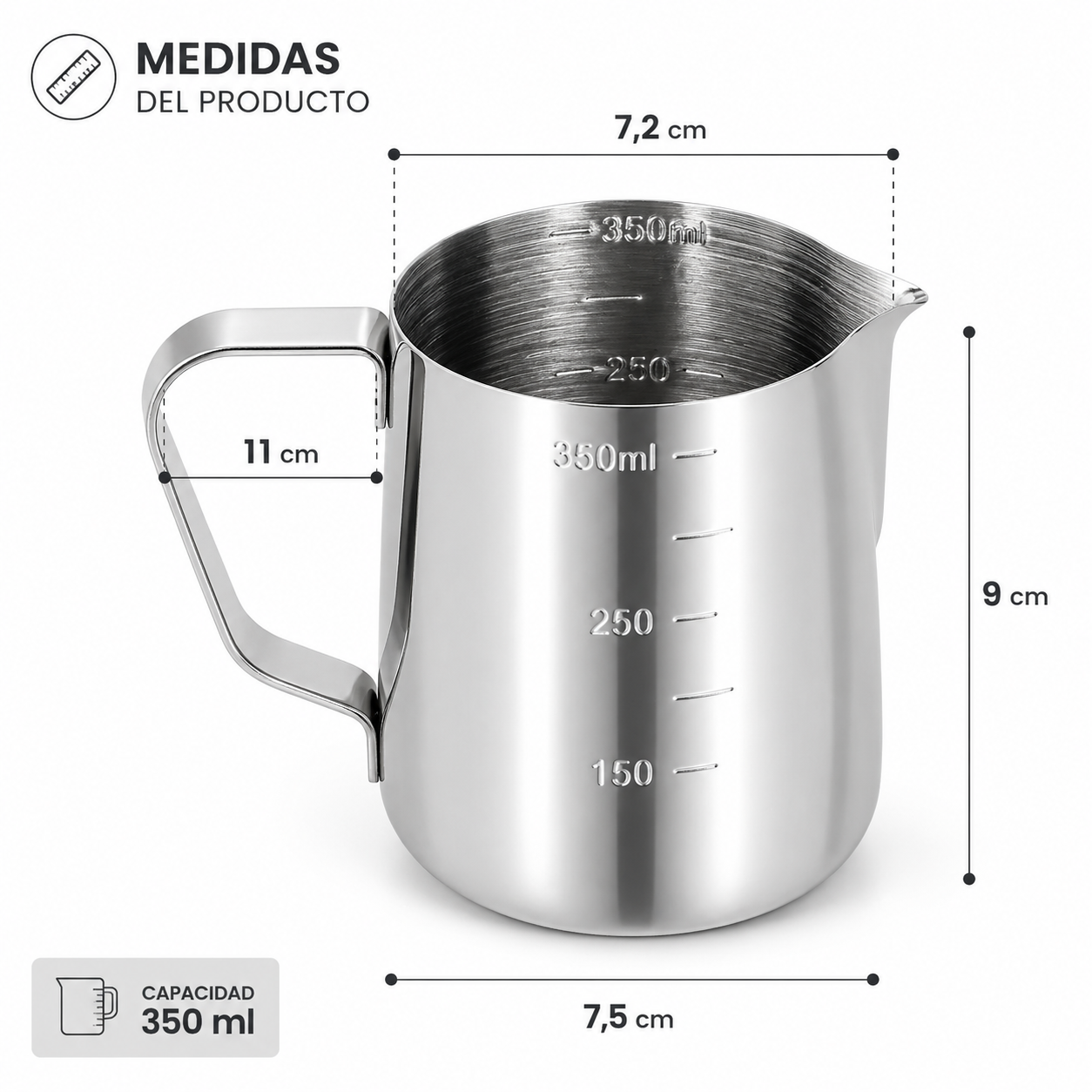 Jarra Leche Acero Jarra Leche Jarro De Medida Tazon 350 Ml