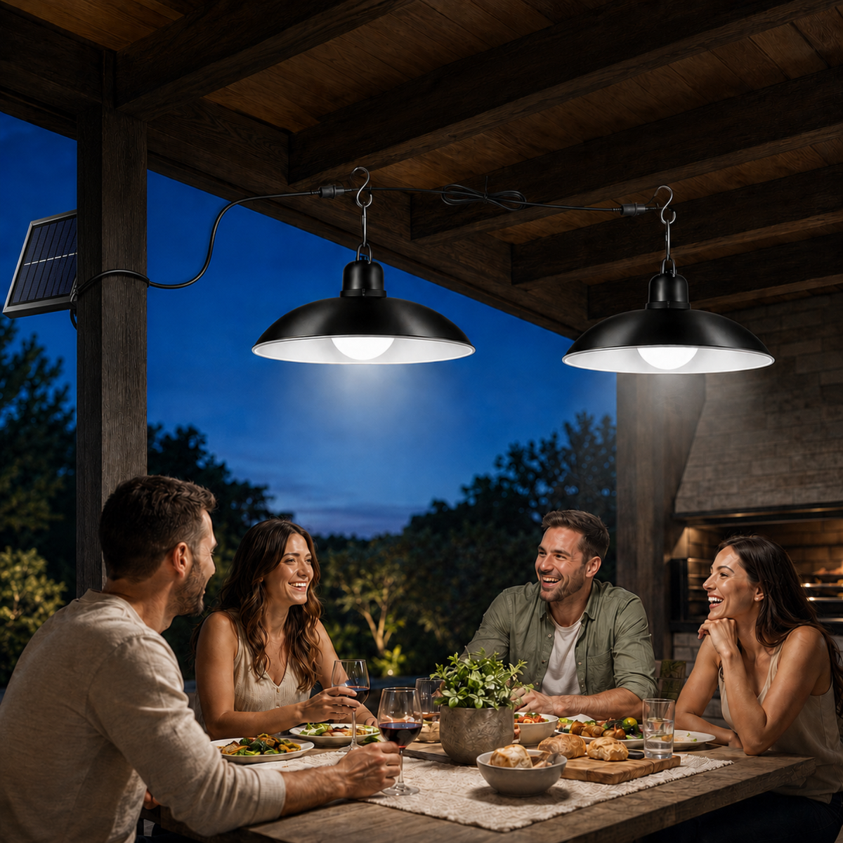 Lampara Solar Doble Colgante Focos Solares Exterior Interior