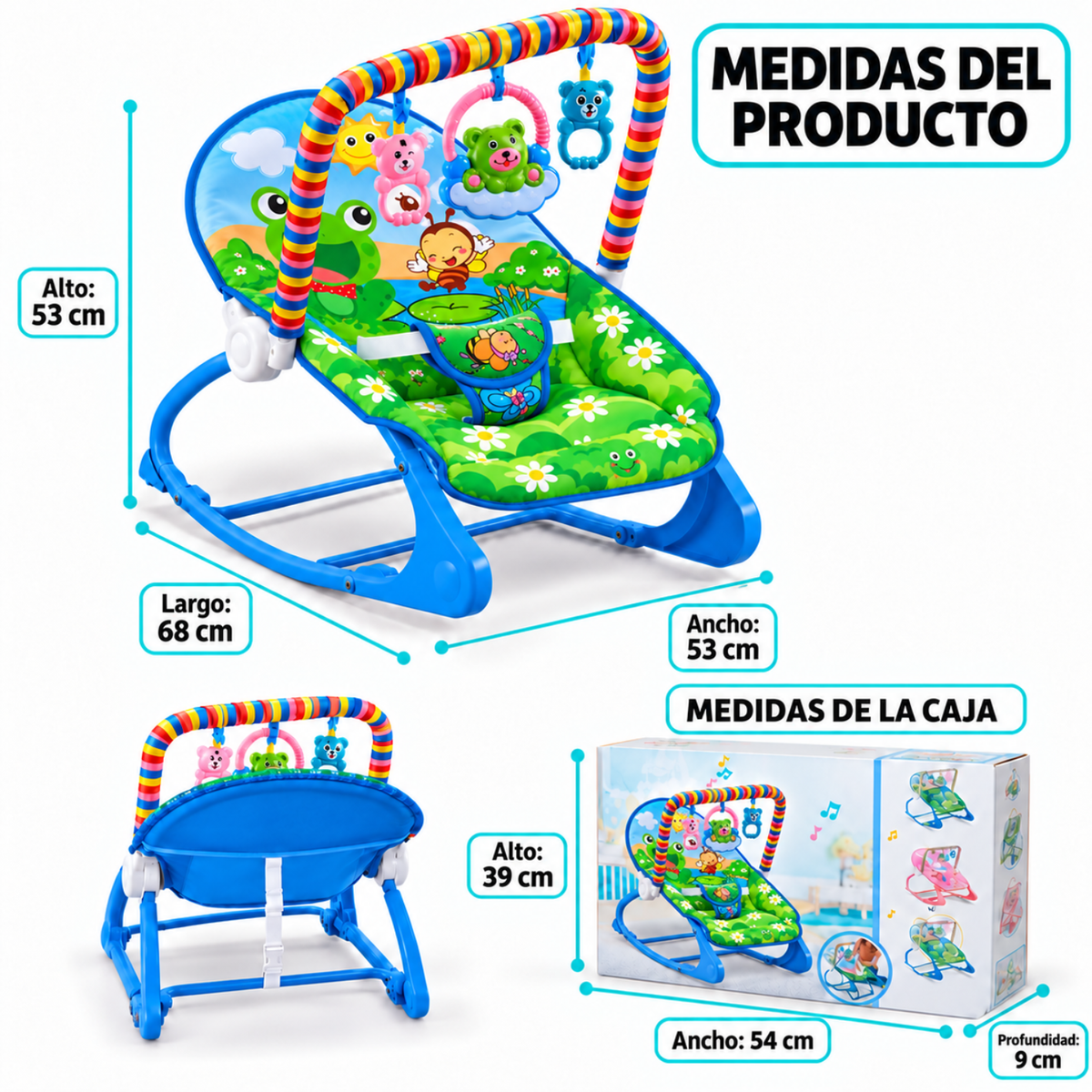 Silla Nido Mecedora Musical Para Bebe Con Juegos Celeste