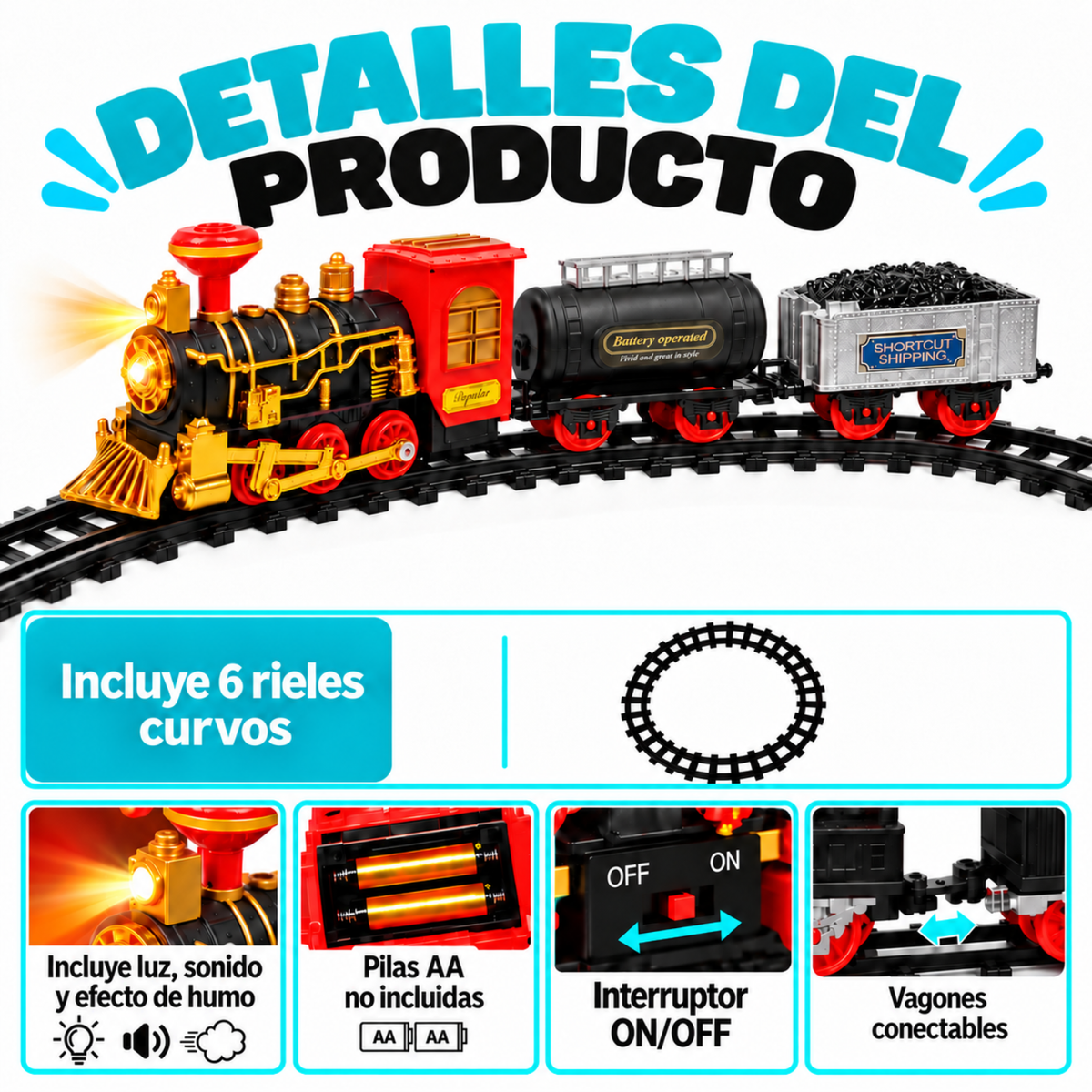 Tren Juguete Juguetes Tren Electrico Humo Para Navidad 9pcs