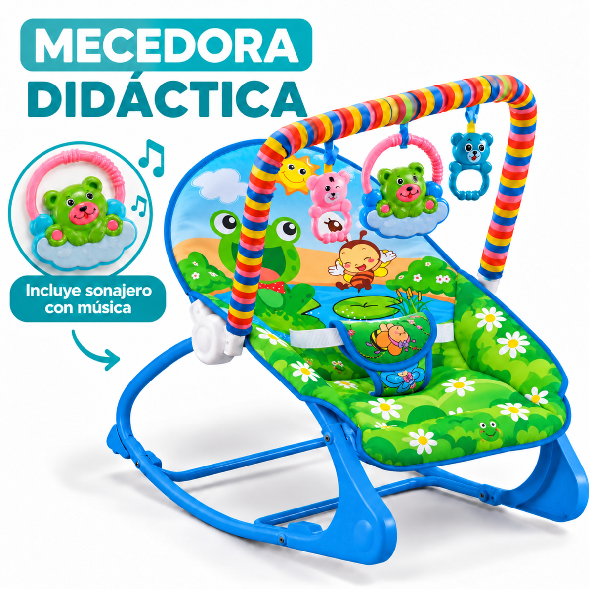 Silla Nido Mecedora Musical Para Bebe Con Juegos Celeste