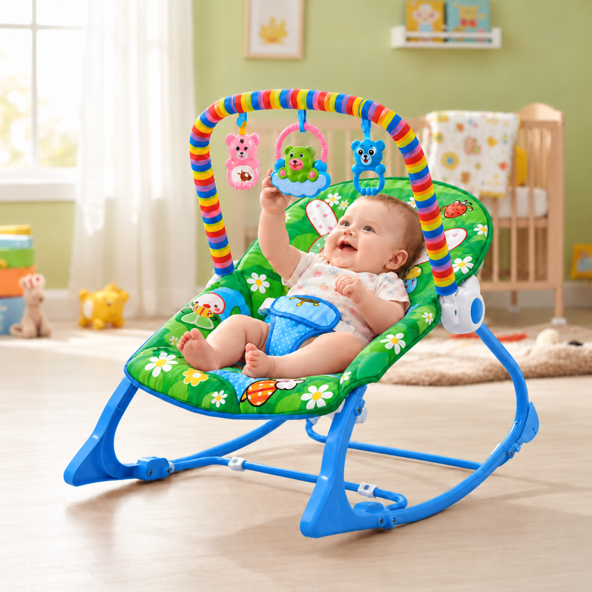 Silla Nido Mecedora Musical Para Bebe Con Juegos Celeste