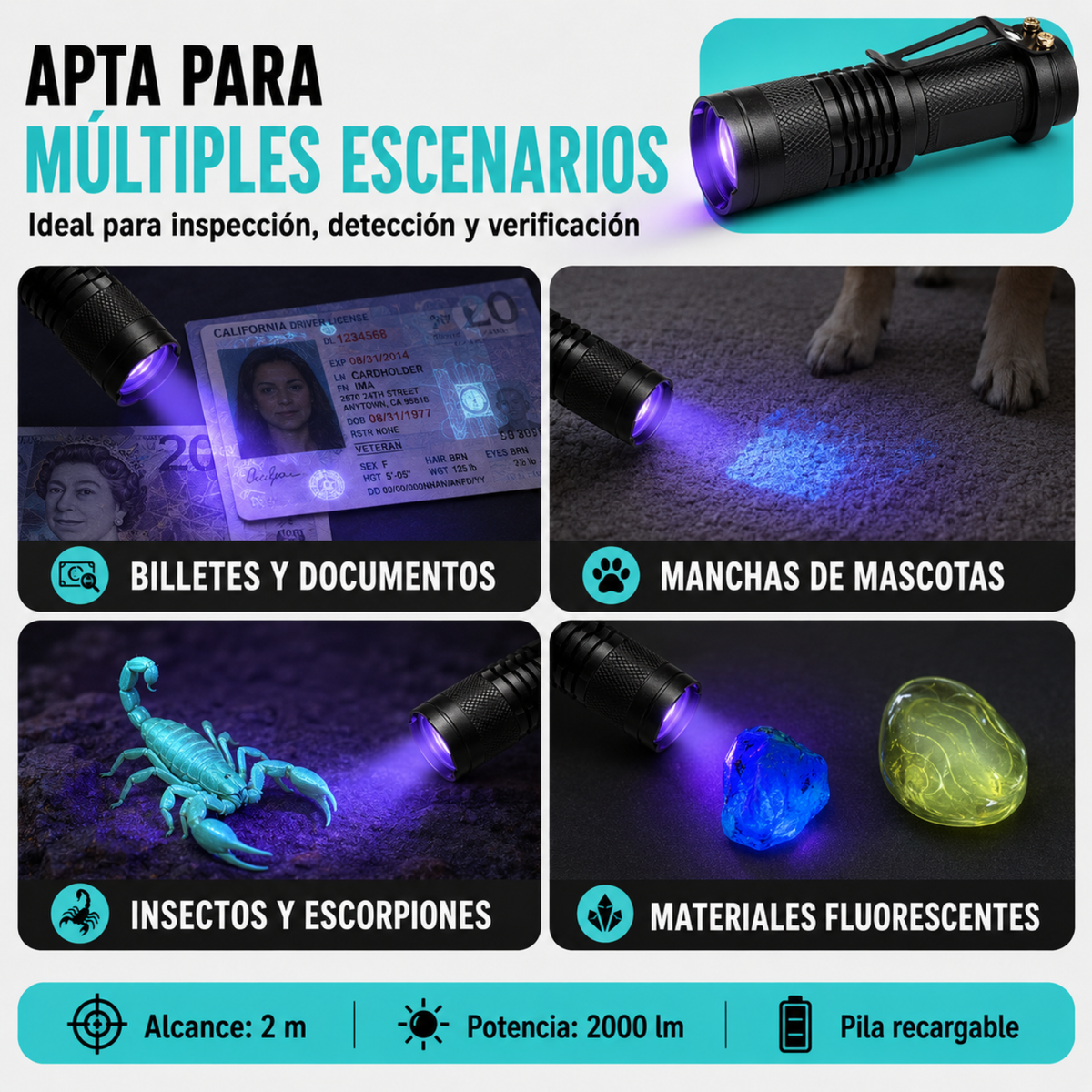 Linterna Uv Linterna Luz Ultravioleta Linternas Recargables