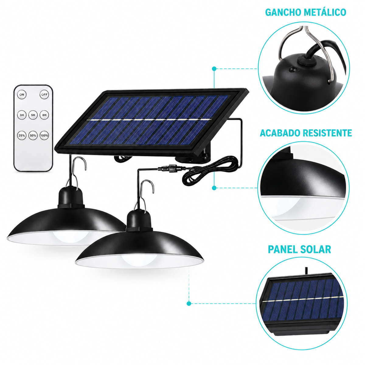 Lampara Solar Doble Colgante Focos Solares Exterior Interior