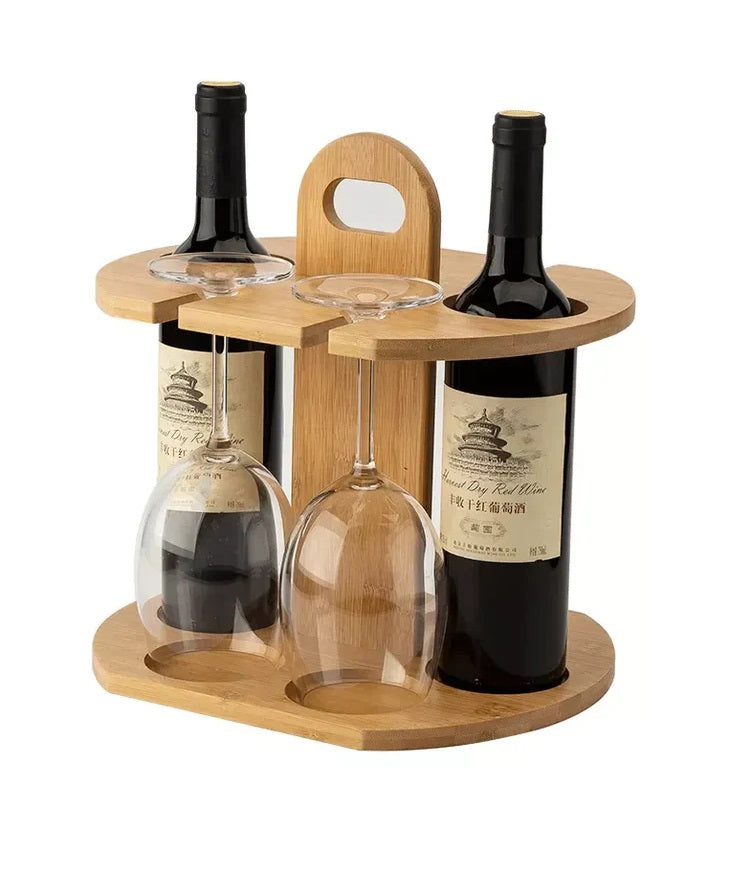 Porta Vinos Soporte Para Copas Y Botellas De Vino De Bambu